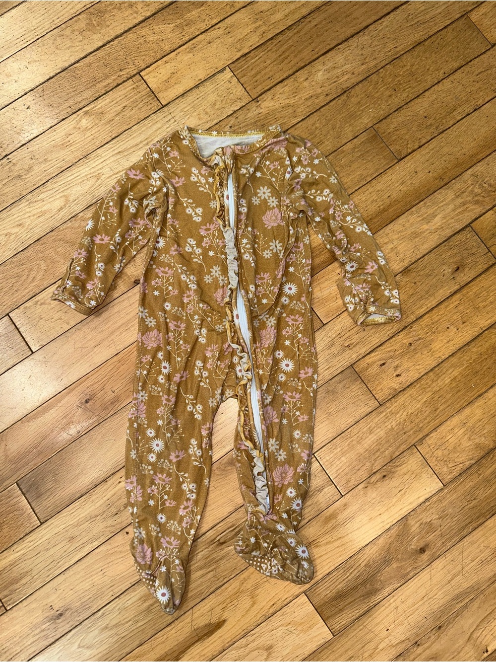 Baby Girl’s Emerson and friends long sleeve floral pajama footie zip onesie